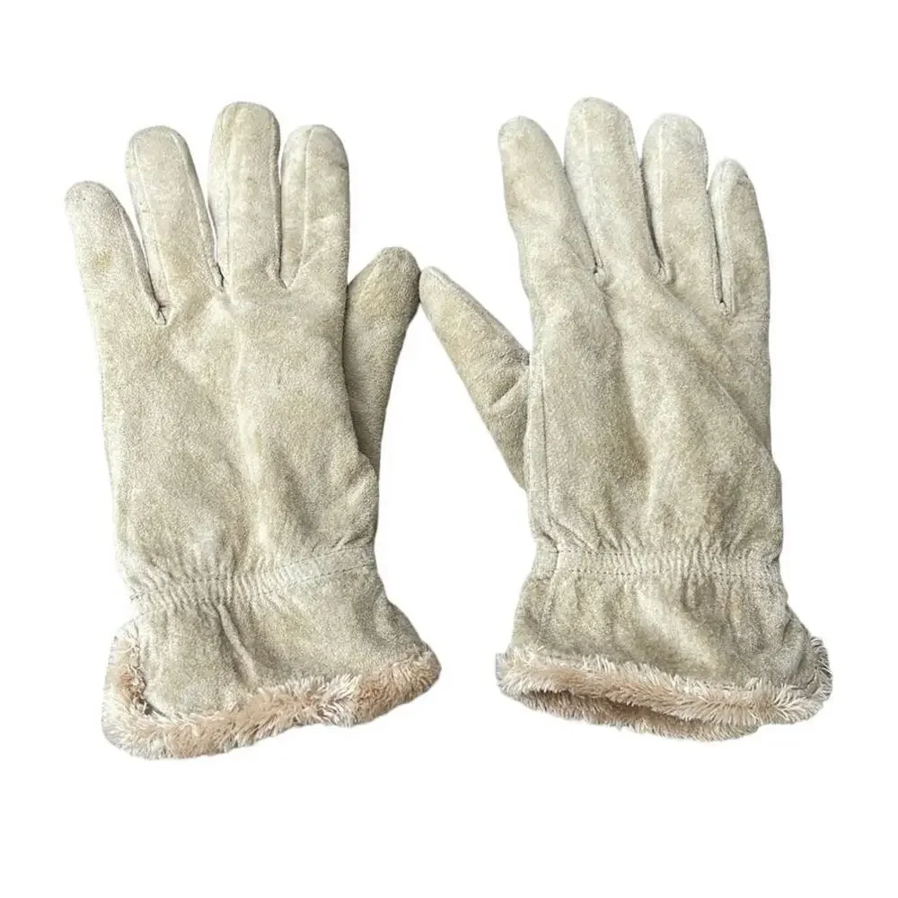 Vintage Cream leather sherpa lined gloves womens large